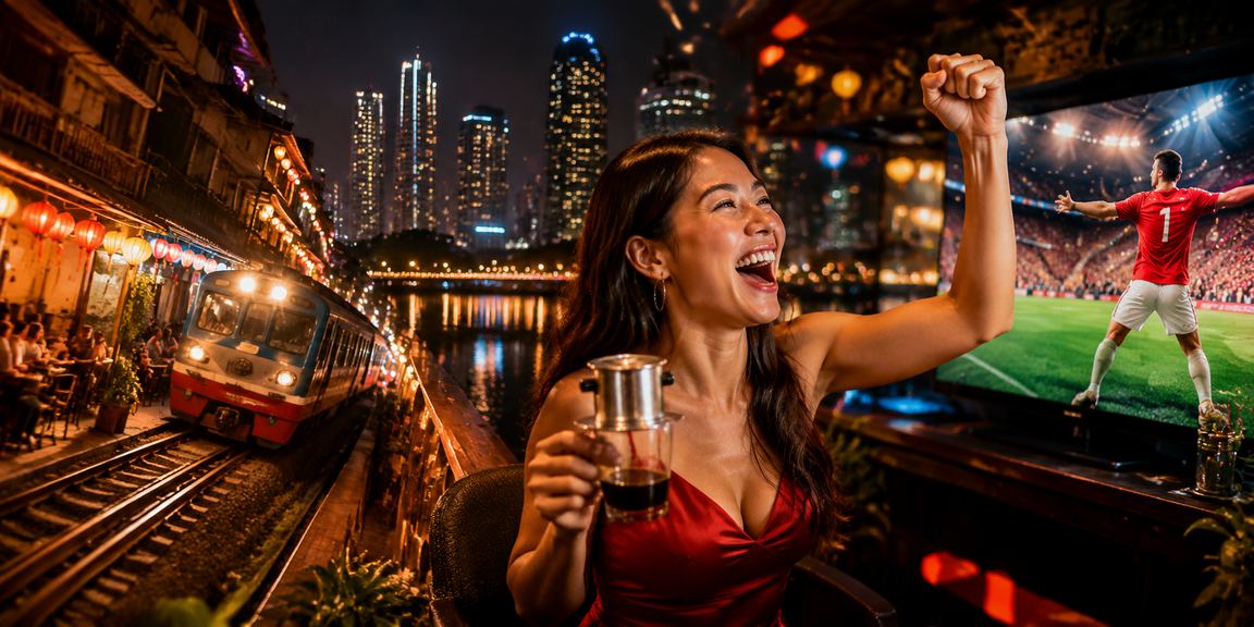 Người dùng Hà Nội đọc điều khoản dịch vụ trên điện thoại trong quán cà phê buổi sáng