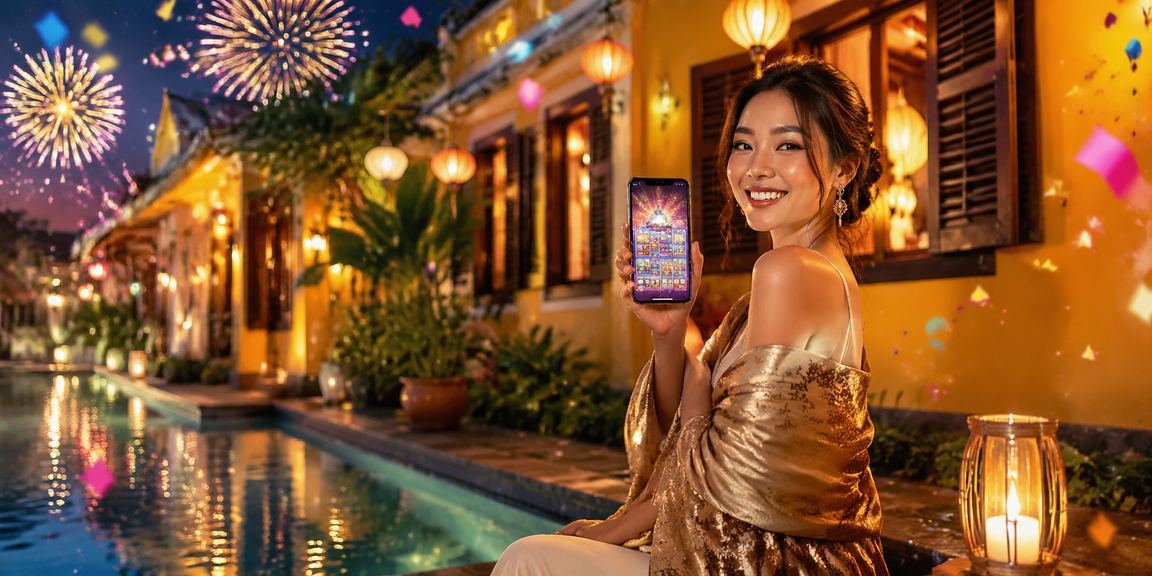 Người dùng trải nghiệm ứng dụng casino lk68 trong lễ hội đèn lồng Hội An